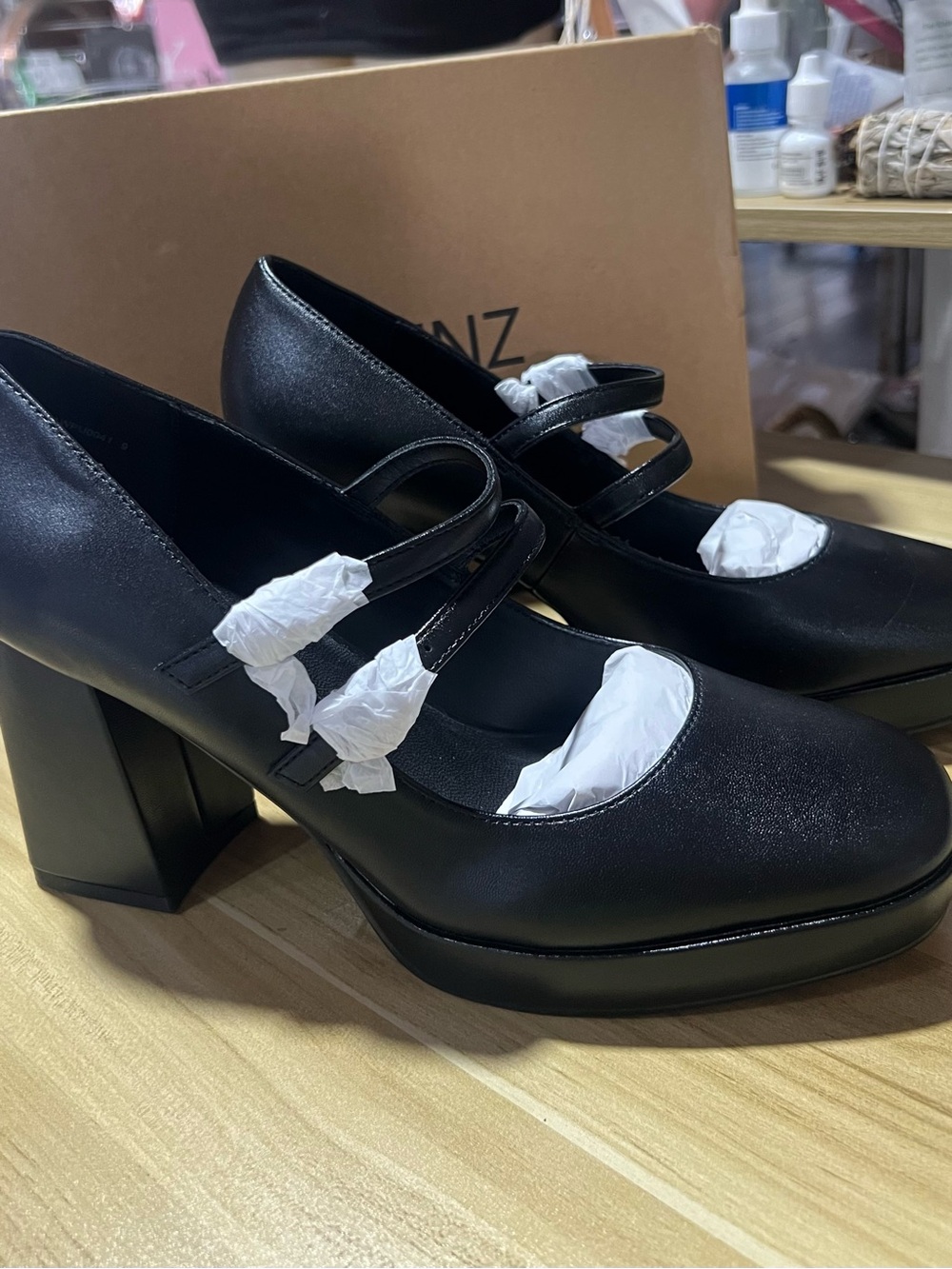 Elle Black Mary Jane Block Heel Pumps